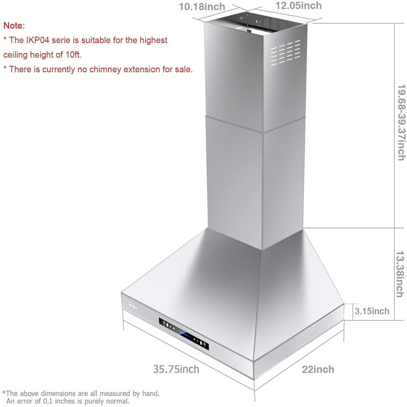 IKTCH 36 Inches 900 Cubic Feet Per Minute CFM Ducted Wall Mount Range